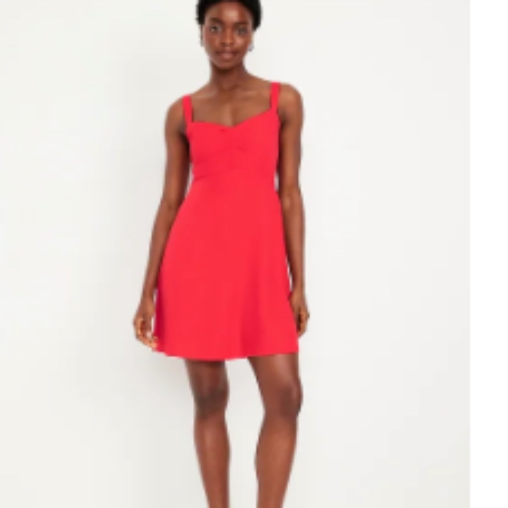 Old Navy Red Fit & Flare Dress Small Petite Adjustable Straps P/S